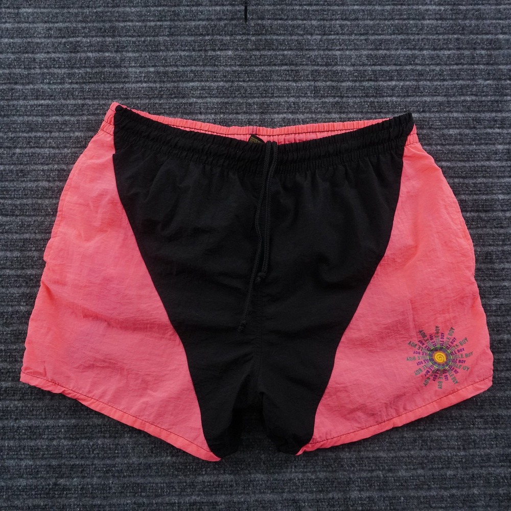 Bugle Boy Swim Trunks Mens M Pink Black Vintage Neon Colorblock Mesh Lined
